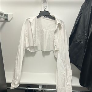 White Cropped Button-Up Shirt